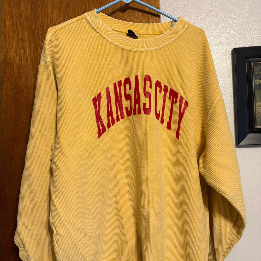 Kansas City Yellow Crewneck Sweatshirt with Red Lettering